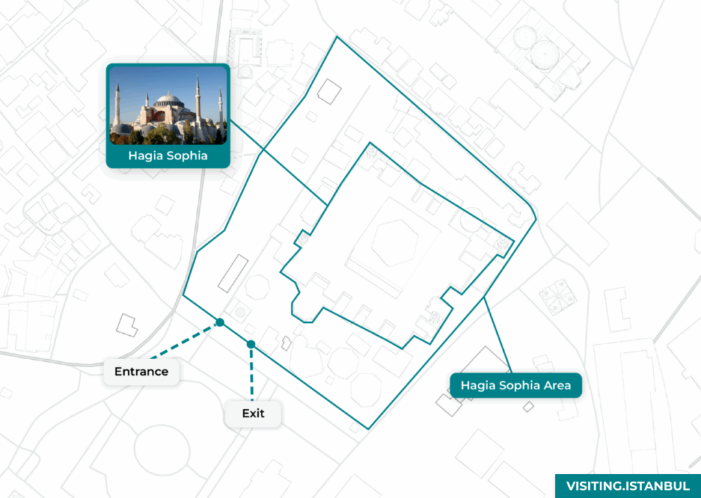 Map highlighting Hagia Sophia entrance and exit.